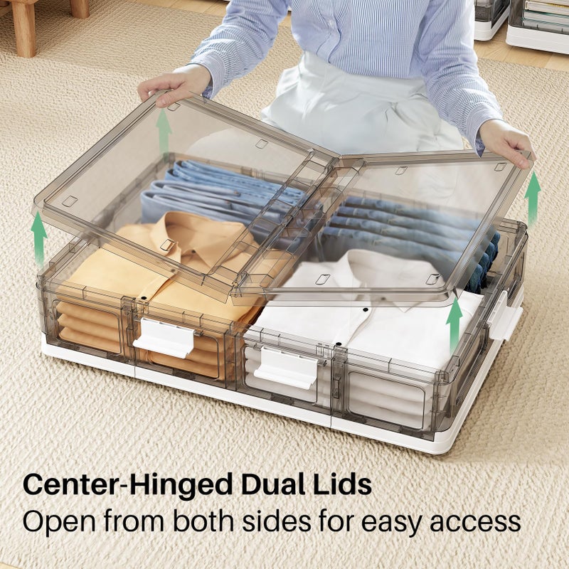Kitstorack Clear Plastic Under Bed Storage Containers Bins with Lids and 8 Pre-installed Wheels,37.8 Qt, Rolling Foldable Flat Under Bed Organizer Boxes for Clothes Shoes Clothing Bedroom - Image 2