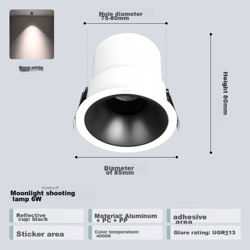 JD Jing Zao NVC LED Downlight for Living Room, Bedroom, Hallway, Recessed, Energy Efficiency Class II, All-Aluminum Painted White, 9W Cool White, Cut-Out Size 95-100mm - Image 1