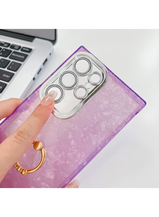 S-TOP Case For Samsung Galaxy S24 Ultra 5G Plating Glitter Texture Ring Holder TPU Phone Case with Lens Film - Image 4