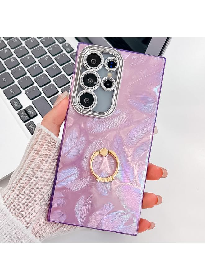 S-TOP Case For Samsung Galaxy S24 Ultra 5G Plating Glitter Texture Ring Holder TPU Phone Case with Lens Film - Image 1