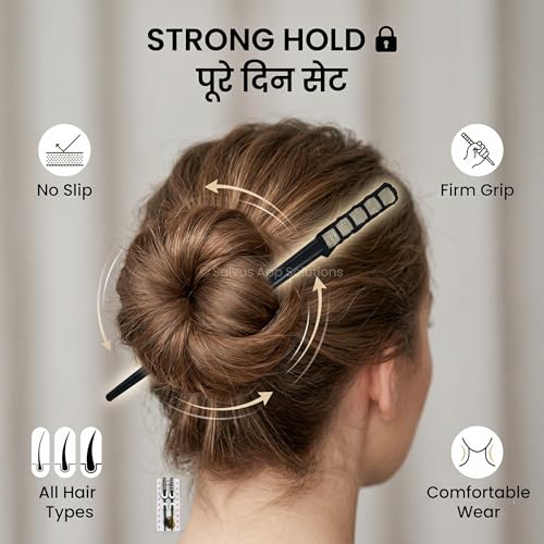 Salvus APP SOLUTIONS Trendy Silver Beads Black & Brown Wooden Hair stick/Juda Pin For Women & Girls (Set Of 2) - Image 5