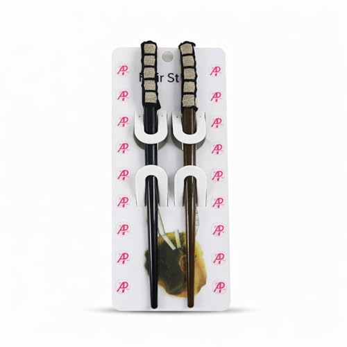Salvus APP SOLUTIONS Trendy Silver Beads Black & Brown Wooden Hair stick/Juda Pin For Women & Girls (Set Of 2) - Image 1