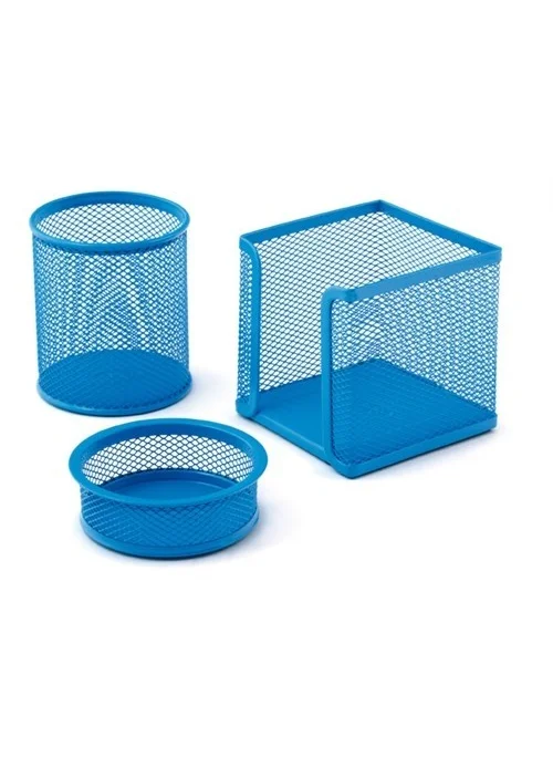Elif Çamaşır Mas Perforated Triple Set Pen Holder, Paper Clip, Cube Block Baby Blue 505