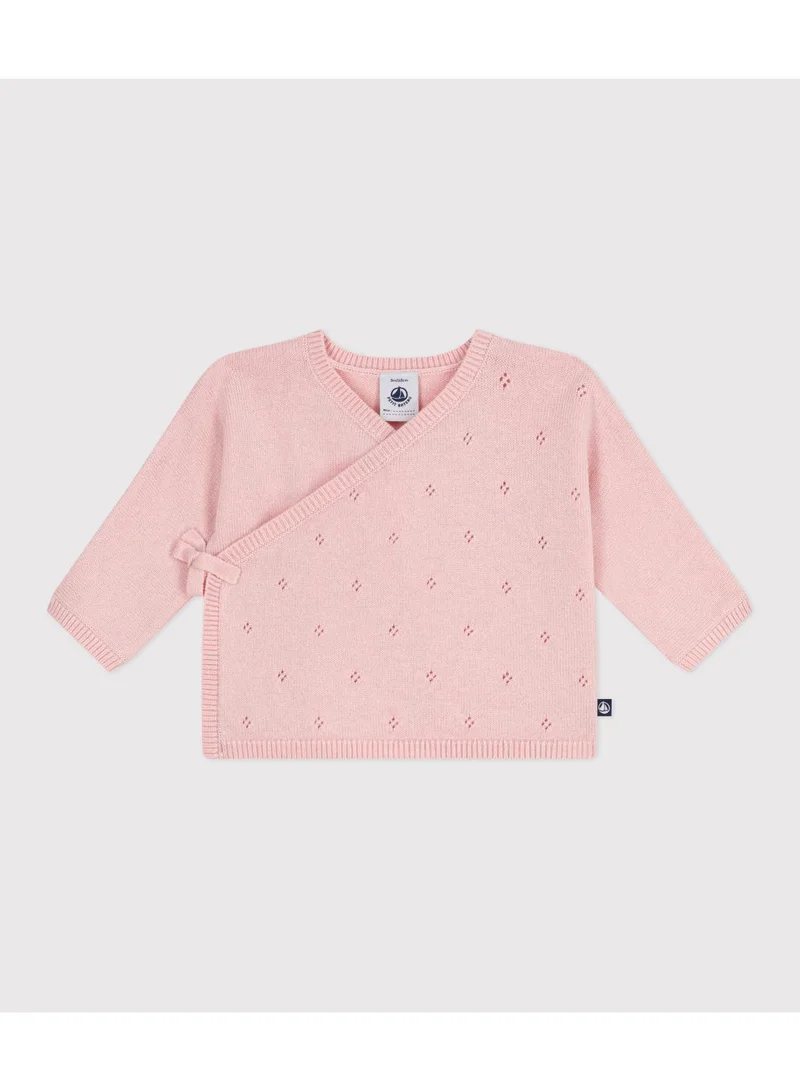 Petit Bateau Babies' wool and cotton openwork knit wrapover top