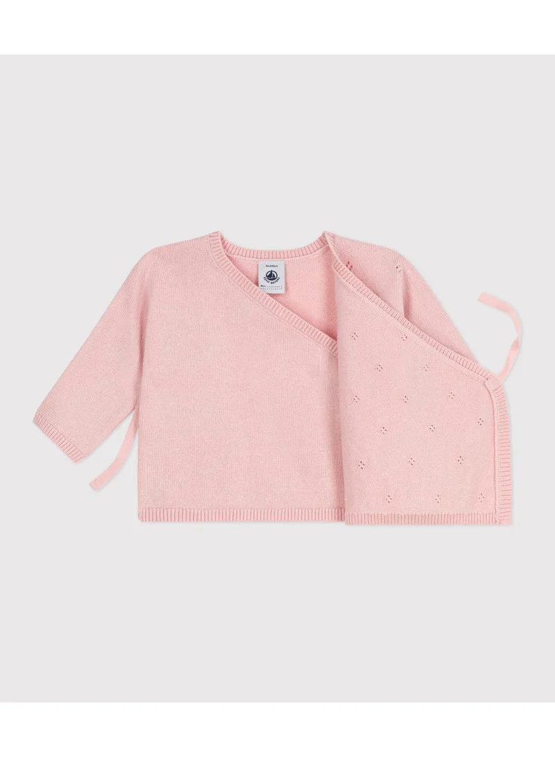 Petit Bateau Babies' wool and cotton openwork knit wrapover top