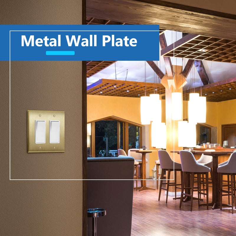 LIDER Decorator Switch or Receptacle Metal Wall Plate, Stainless Steel Outlet Cover, Corrosion Resistant, Mid-Size 2-Gang 4.88" x 4.92", 201 Stainless Steel, LMWP-32M-BB, Brushed Brass - Image 2