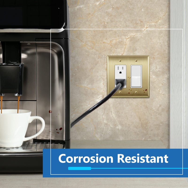LIDER Decorator Switch or Receptacle Metal Wall Plate, Stainless Steel Outlet Cover, Corrosion Resistant, Mid-Size 2-Gang 4.88" x 4.92", 201 Stainless Steel, LMWP-32M-BB, Brushed Brass - Image 3