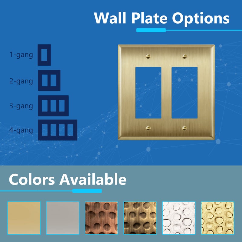 LIDER Decorator Switch or Receptacle Metal Wall Plate, Stainless Steel Outlet Cover, Corrosion Resistant, Mid-Size 2-Gang 4.88" x 4.92", 201 Stainless Steel, LMWP-32M-BB, Brushed Brass - Image 4