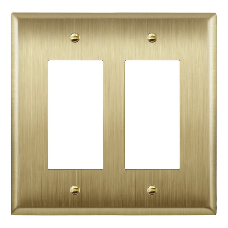 LIDER Decorator Switch or Receptacle Metal Wall Plate, Stainless Steel Outlet Cover, Corrosion Resistant, Mid-Size 2-Gang 4.88" x 4.92", 201 Stainless Steel, LMWP-32M-BB, Brushed Brass - Image 1