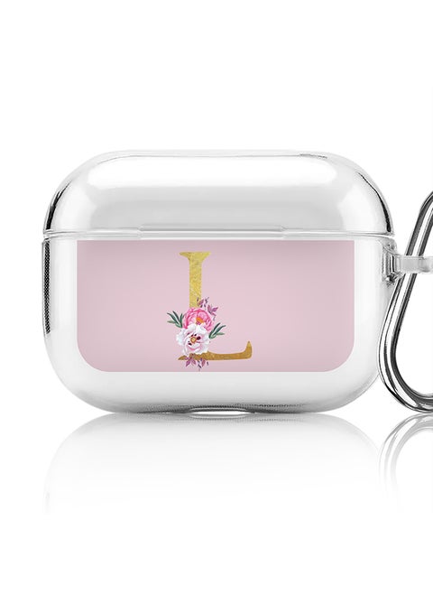 Classic Clear printed Case for Apple AirPods Pro 2nd Generation Thin Transparent Cover - Custom Monogram Initial Letter Floral Pattern Alphabet - L (Pink )
