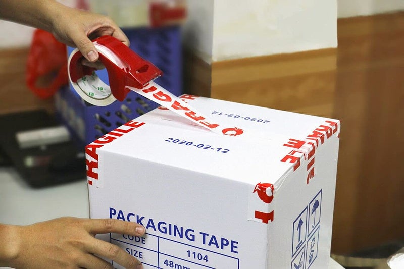 بومي باك 6 لفات: 4 شفافة و2 شريط تغليف هش مع موزع واحد، شريط لاصق ثقيل لتأمين الكرتون، شريط تغليف مقاس 48 مم × 50 م، شريط إغلاق الطرود البريدية - Image 4