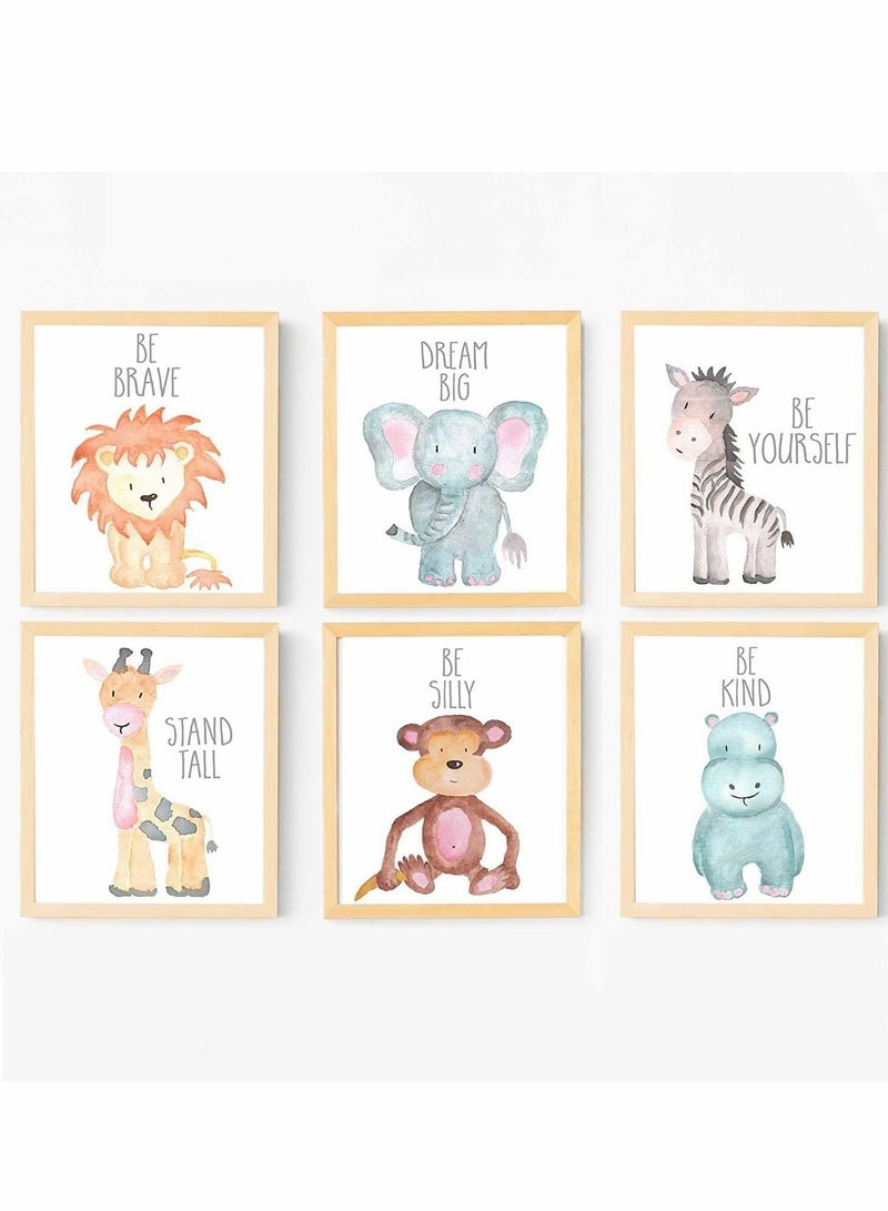 Captaintech Wall Decor, Jungle Safari Animal Unframed, Woodland Animals Art Print Adorable Lion Elephant Giraffe Monkey Zebra Hippo Paintings, Set of 6（21cm x 30cm) Kids Room - Image 2