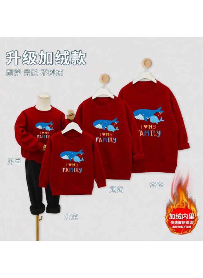 Newborn Baby Onesie Autumn/winter New Style Romper Family Matching Outfit Whale Print Drop Shoulder Sleeve Korean Style Sweatshirt
