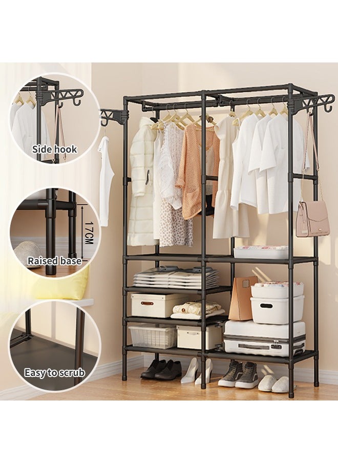 Generic - 3-Row Heavy Duty Clothes Rack Freestanding Hanger with Side Hooks DIY Multi-Compartment Clothing Rack Large Size Clothes Organizer Rust-Proof Metal Stand with Raised Base Multi-Function Portable Wardrobe for Clothes Shoes Bags Hats Black - Image 1