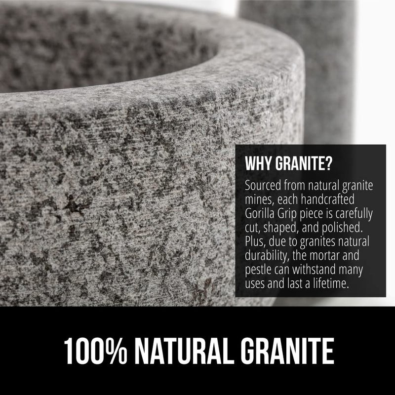 Gorilla Grip طقم مدقة وهاون ثقيل مع قاعدة مقاومة للانزلاق، وعاء غوامولي من حجر الجرانيت 100%، لطحن البذور، الثوم، الأعشاب، أداة مطبخ، هدايا عيد الميلاد للطهاة، 1.5 كوب رمادي - Image 3