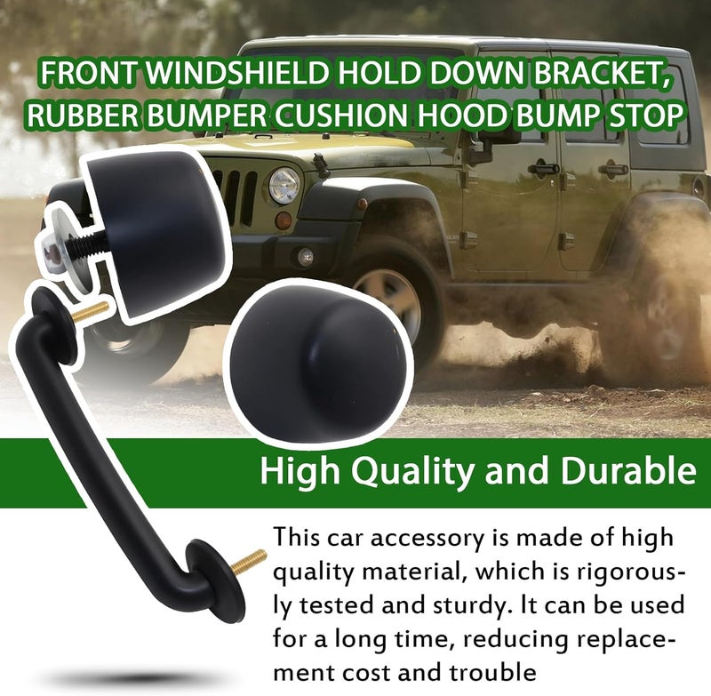 wfsulee Front Windshield Hold Down Bracket, Rubber Bumper Cushion Hood Bump Stop Compatible With Jeep Wrangler JK 1997-2018 TJ 1997-2006 Replace for KJ71051BK 55176422 Ergonomic build - Image 5