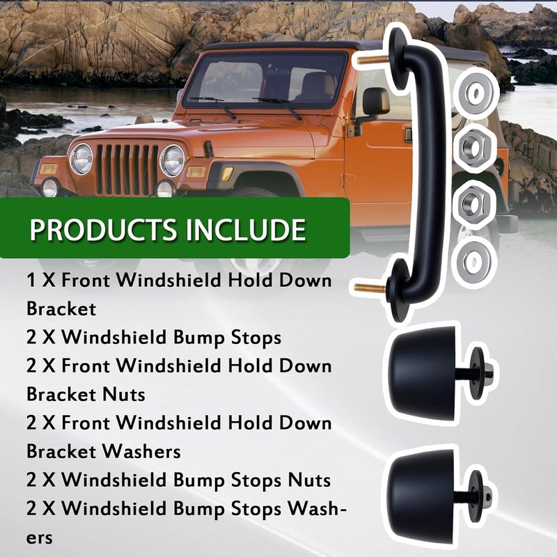 wfsulee Front Windshield Hold Down Bracket, Rubber Bumper Cushion Hood Bump Stop Compatible With Jeep Wrangler JK 1997-2018 TJ 1997-2006 Replace for KJ71051BK 55176422 Ergonomic build - Image 4
