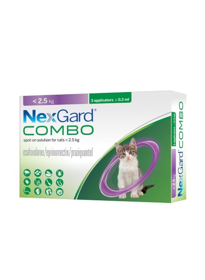 NexGard Combo drops against fleas, ticks and helminths for cats (3 pipette) Under 2.5 kg - Image 1