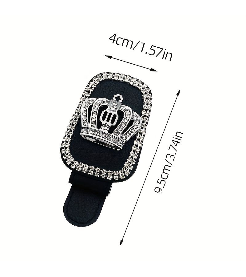 Rhinestone Crown Pattern Sun Visor Clip For Glasses PU Leather Car Eyewear Storage Rack - Image 2