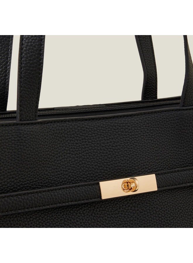 Accessorize London Women's Black Metal twist-lock tote Bag | Tote bags for women office use |Work bag for woman |Shoulder bag for ladies - Image 5