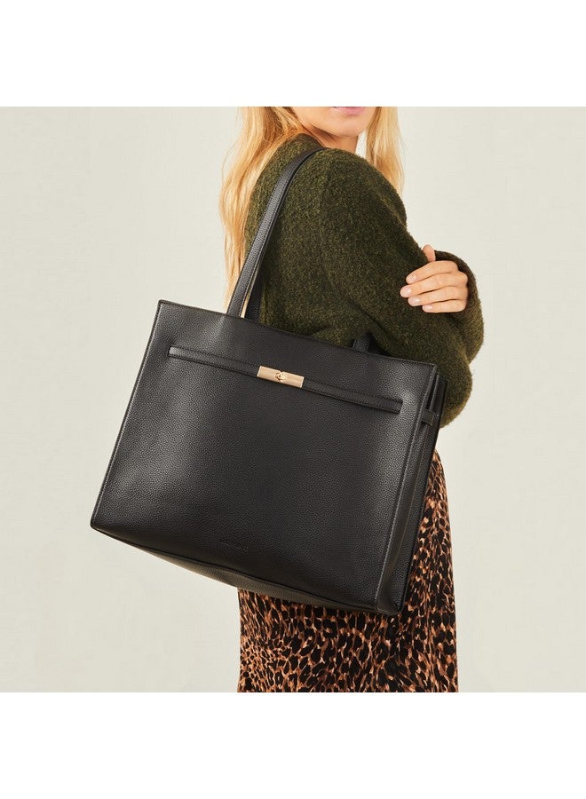 Accessorize London Women's Black Metal twist-lock tote Bag | Tote bags for women office use |Work bag for woman |Shoulder bag for ladies - Image 2