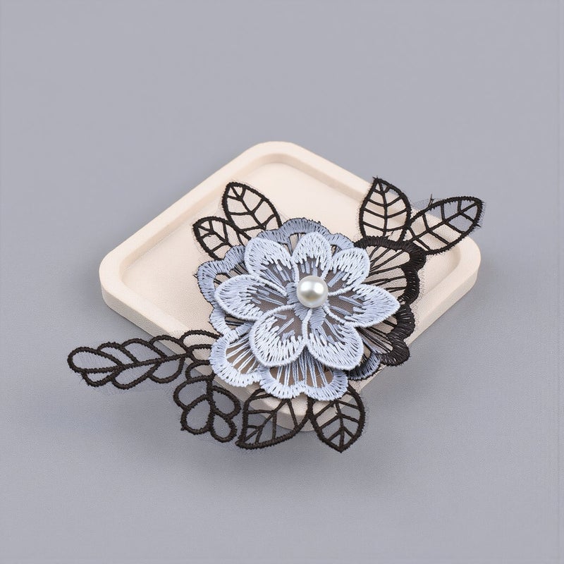 Organza Embroidered Lace Flower Applique with Pearl for Clothing Dress Decoration - Image 3