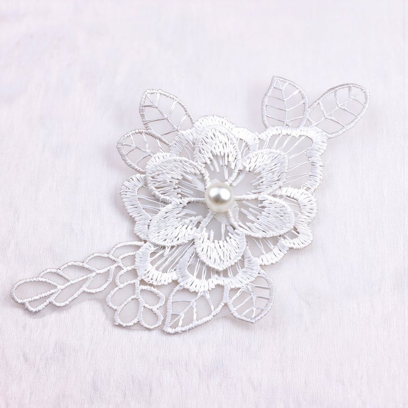 Organza Embroidered Lace Flower Applique with Pearl for Clothing Dress Decoration - Image 2