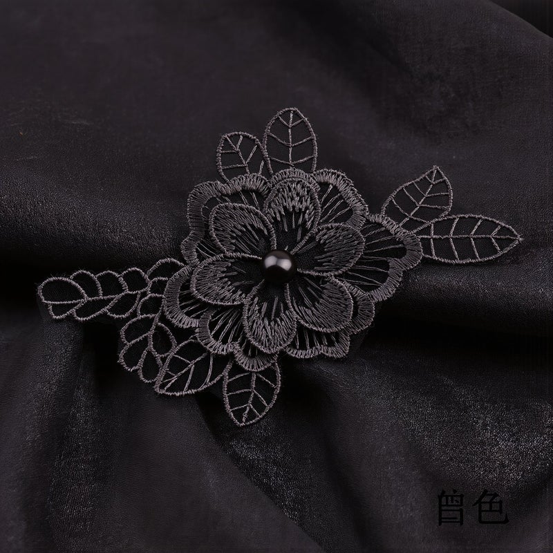 Organza Embroidered Lace Flower Applique with Pearl for Clothing Dress Decoration - Image 4