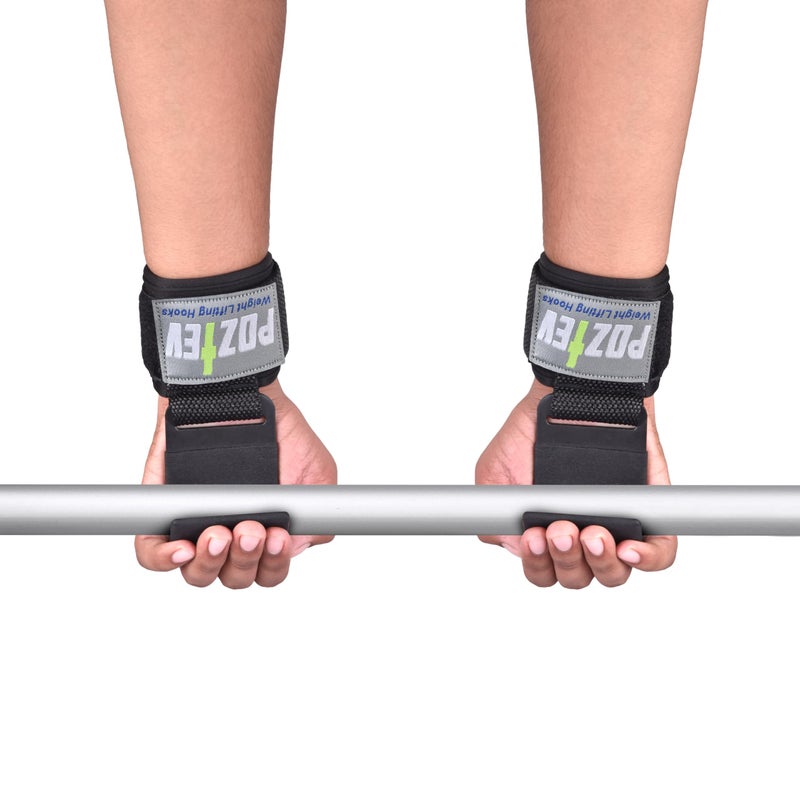 POZTEV Weight Lifting Hooks (PAIR) - Padded Wrist Wraps - Hand Grips Deadlift Straps for Men and Women - Grip Support for Bodybuilding Heavy Gym Workout - Ideal for Deadlifts, Powerlifting, Shrugs, Pull-Ups - Image 5