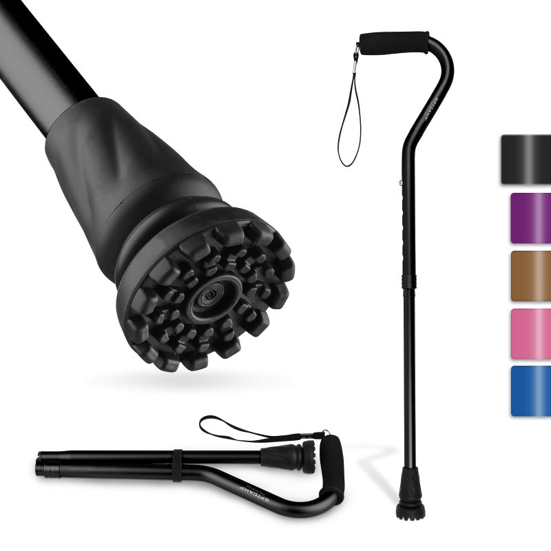 GPTCAMP Walking Cane and Walking Stick for Men Women,Lightweight Folding Canes with Offset Soft CushionedHandle,Adjustable&Collapsible,Mobility & Leg Surgery Recovery (Black) - Image 1