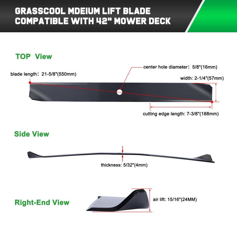 Grasscool Timecutter 42 inch Blades for 42" Deck Toro SS4235 Z4235 Z4200 SS4260 SS4200 Timecutter Zero Turn Mower Replace 110-6568-03 (2 Pack) - Image 5