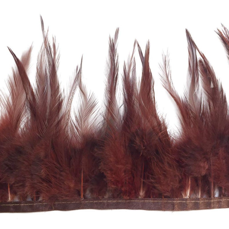Shekyeon 2yards Rooster Hackle Feather Trim Fringe for DIY Clothing Craft Dress DecorationCoffee