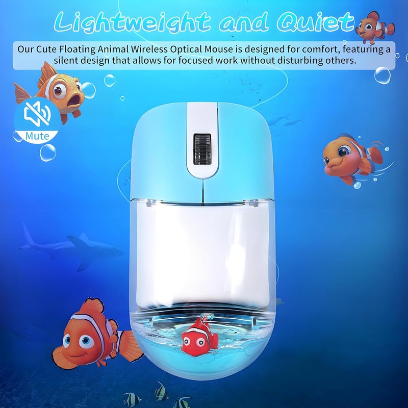 elec Space Cute Floating Animal Wireless Optical Mouse, Silent Design, 2.4G Stable Connection, Perfect for Office & Home Use, Ideal for Kids & Adults (Goldfish - Blue) - Image 3