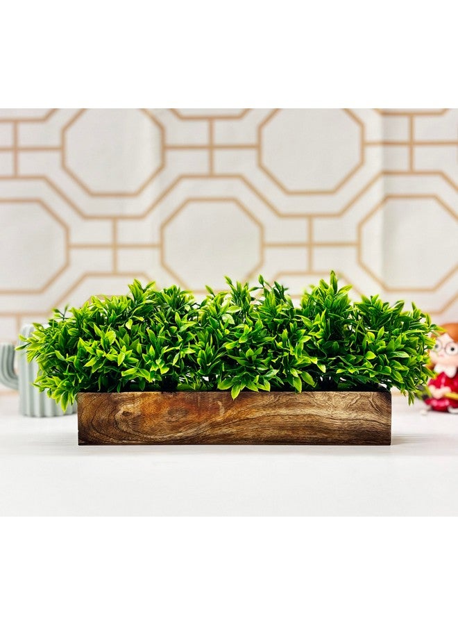 Dekorly Artificial Plants Bunch in Wood Planter, Faux Gardenia for Home Tabletop Balcony, Bedroom Living Room Housewarming, Wedding Decoration (Green-H) - Image 1