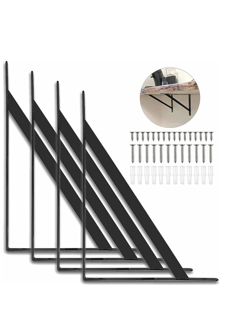 KNP KNP 4Pcs Black Triangle Shelf Brackets, Floating Shelves Brackets, 90 Degree Angle Wall Mounted Shelf Supporter Corner Bracket with Mounting Screws 11" x 16"  - Image 1