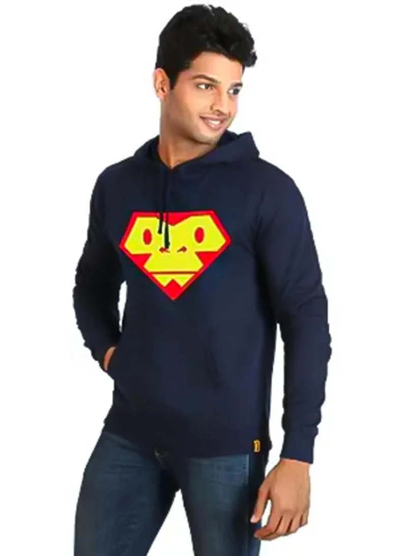 Campus Sutra Men's Navy Blue Super-Monkey Print Pullover Hoodie