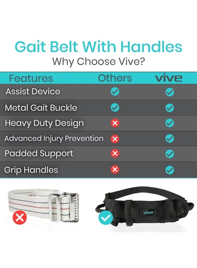 VIVE Gait Belt (300lbs) Transfer Belt with Handles - Medical Nursing Safety Patient Assist - Bariatric, Elderly, Handicap, Physical Therapy - PT Gate Strap Quick Release Metal Buckle, Grabbing Teeth - Image 2