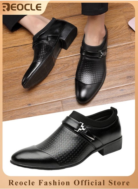 Men's Leather Shoes Pointed Toe Boots Business Suit Shoes with Simple Buckle Design & Glossy Upper & Anti-slip Wear-resistant Soles Casual Comfortable Leather Shoes