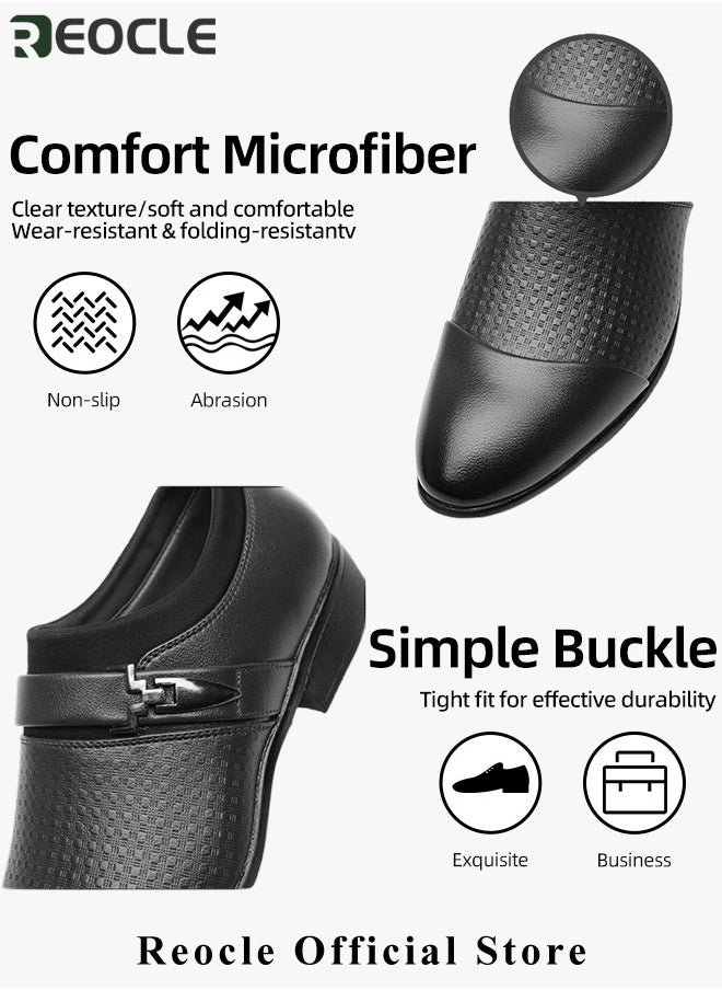 REOCLE Men's Leather Shoes Pointed Toe Boots Business Suit Shoes with Simple Buckle Design & Glossy Upper & Anti-slip Wear-resistant Soles Casual Comfortable Leather Shoes  - Image 5