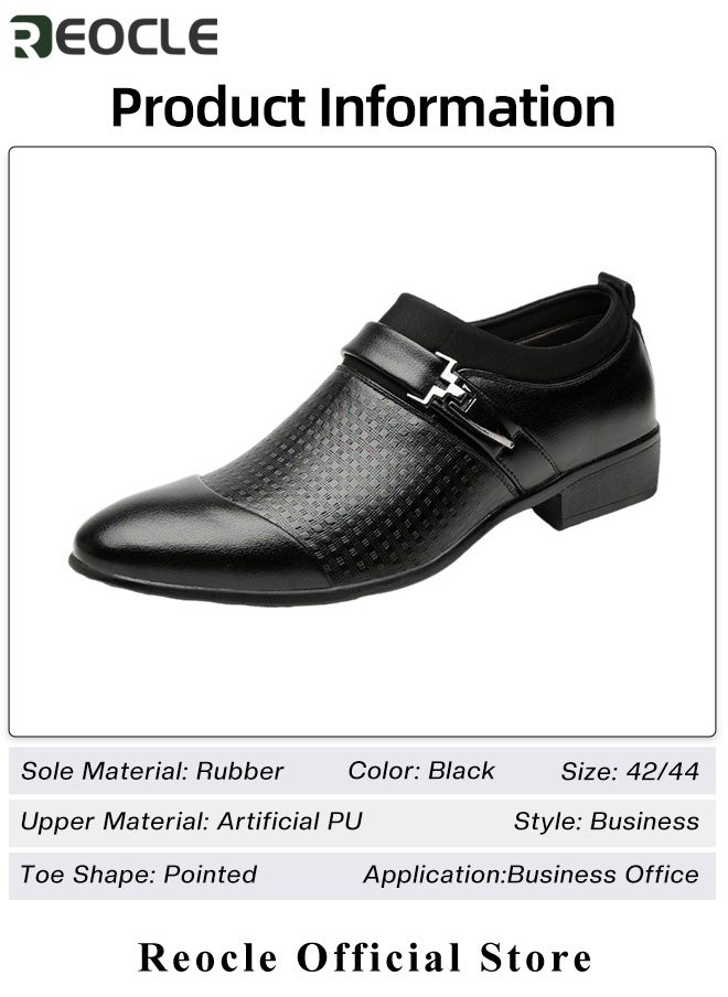 REOCLE - Men's Leather Shoes Pointed Toe Boots Business Suit Shoes with Simple Buckle Design & Glossy Upper & Anti-slip Wear-resistant Soles Casual Comfortable Leather Shoes - Image 1