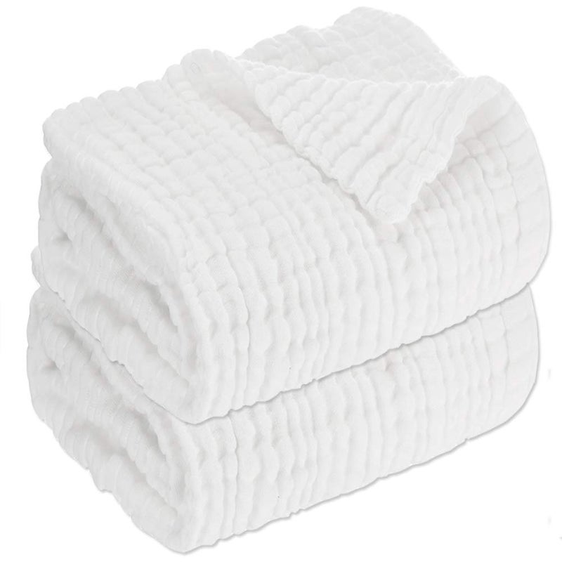 Aablexema Baby Muslin Bath Towels - Set of 2 Large Size 43X43 Inches Swaddle Blanket for Newborn Toddlers Boys Girls (White) - Image 1