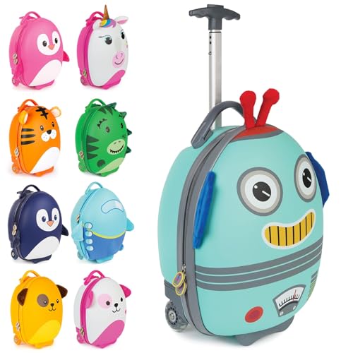 boppi Tiny Trekker Kids Luggage Travel Suitcase Carry On Cabin Bag Holiday Pull Along Trolley Lighweight Wheeled Holdall 17 Litre Hand Case American Airlines Underseat Compliant - Robot - Image 2