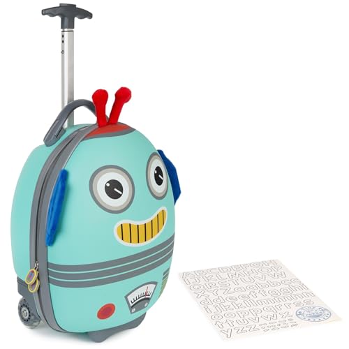 boppi Tiny Trekker Kids Luggage Travel Suitcase Carry On Cabin Bag Holiday Pull Along Trolley Lighweight Wheeled Holdall 17 Litre Hand Case American Airlines Underseat Compliant - Robot - Image 1