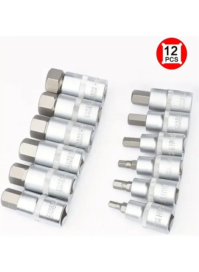 12 قطعة مجموعة مقابس ألين بمقبض 1/2 بوصة، 5-22 ملم، من سبيكة الفاناديوم الكروم - Image 5