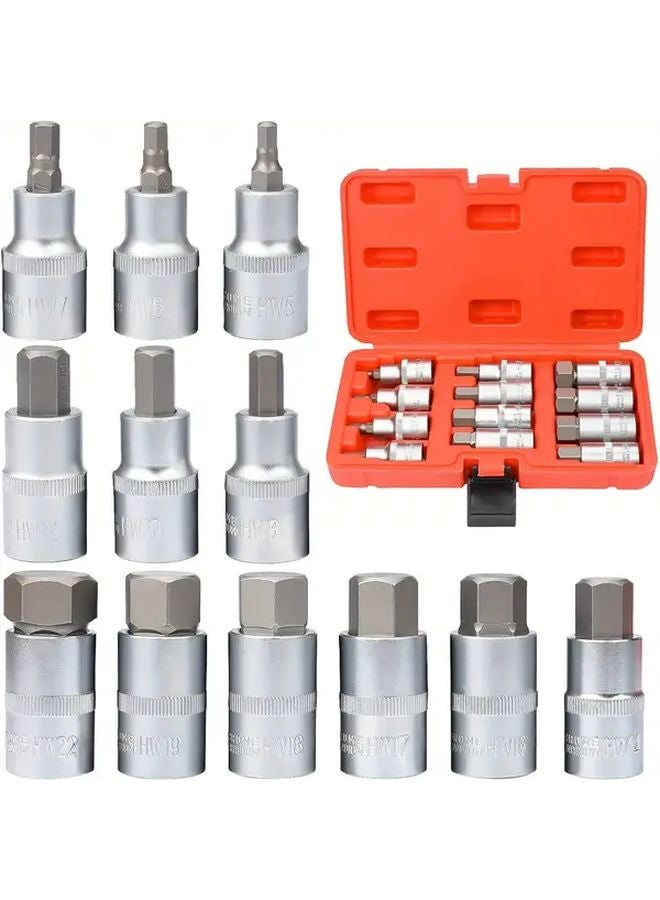 12 قطعة مجموعة مقابس ألين بمقبض 1/2 بوصة، 5-22 ملم، من سبيكة الفاناديوم الكروم - Image 1
