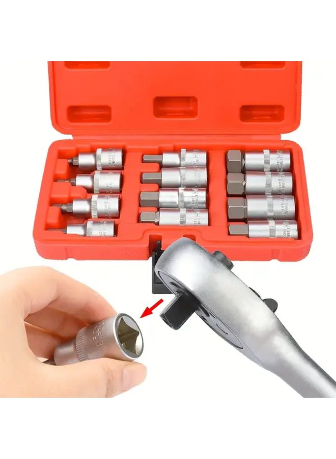 12 قطعة مجموعة مقابس ألين بمقبض 1/2 بوصة، 5-22 ملم، من سبيكة الفاناديوم الكروم - Image 2