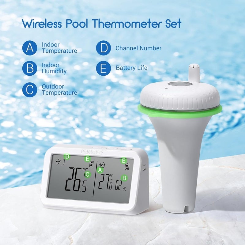 IBS-P02R Floating Pool Thermometer Set Wireless Pool Thermometer with Indoor Temperature and Humidity Monitor IPX7 Waterproof For Swimming Pools Hot Tubs Small Ponds Aquariums - Image 3