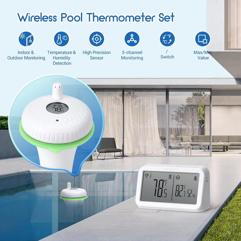 IBS-P02R Floating Pool Thermometer Set Wireless Pool Thermometer with Indoor Temperature and Humidity Monitor IPX7 Waterproof For Swimming Pools Hot Tubs Small Ponds Aquariums - Image 2