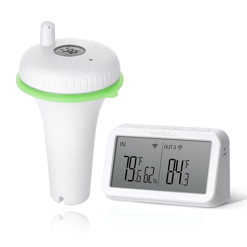IBS-P02R Floating Pool Thermometer Set Wireless Pool Thermometer with Indoor Temperature and Humidity Monitor IPX7 Waterproof For Swimming Pools Hot Tubs Small Ponds Aquariums - Image 1
