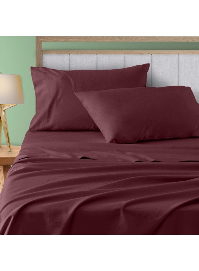 Lavish Touch Thread Count - 100% Cotton Double Brushed Flannel Sheet Set - 170 GSM Heavyweight, Deep Pockets, Pre-Shrunk & Anti-Pill, All Around Elastic – Twin - Wine - Image 3